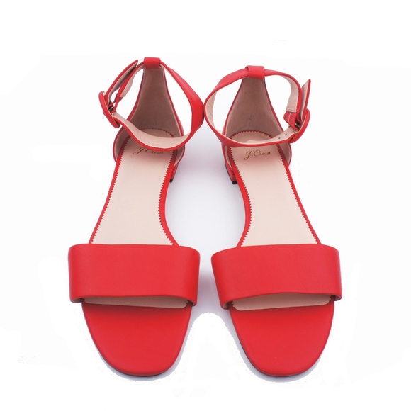 New JCREW Red Ankle Strap Flat Sandals in Leather - Picture 4 of 4